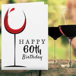 Tarjeta Feliz Cumpleaños 60 Copa de Vino Tinto Cumpleaños