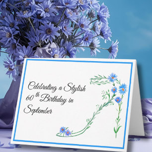 Tarjeta Feliz cumpleaños 60 de septiembre Flores Aster Azu
