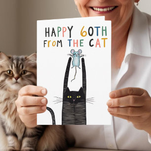 Tarjeta Feliz cumpleaños 60 del gato divertido y extravaga