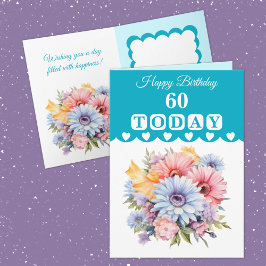 Tarjeta Feliz cumpleaños 60 hoy flores turquesa