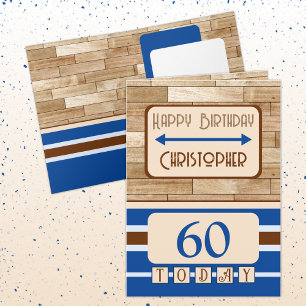 Tarjeta Feliz cumpleaños 60 hoy nombre marrón azul