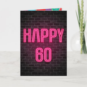 Tarjeta Feliz cumpleaños 60 Neon Sign en ladrillo
