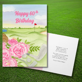 Tarjeta Feliz cumpleaños 60 Peonías en campo de golf