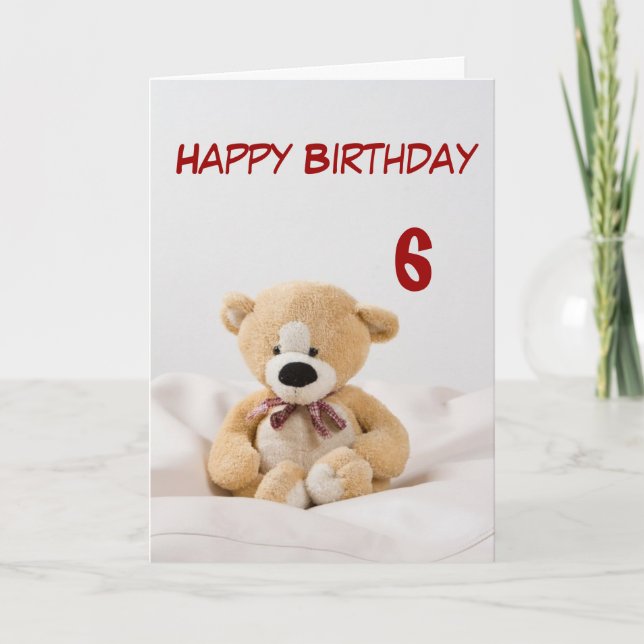 Tarjeta Feliz cumpleaños 6, tema del oso de Teddy (Anverso)