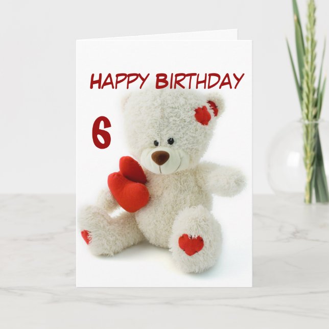 Tarjeta Feliz cumpleaños 6, tema del oso de Teddy (Anverso)