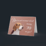 Tarjeta Feliz cumpleaños 70, agujereada.<br><div class="desc">Una tarjeta de cumpleaños humorística con una linda remolacha que usa gafas,  que no está preocupada por la persona de cumpleaños que envejece. Después de todo,  en los años de perro,  ¡ellos tendrían 7 años! Diseñado por Rycky Creations; foto de laboratorio cortesía de PhotoRack.</div>