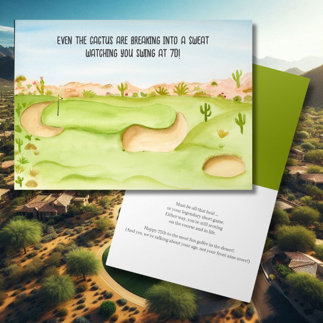Tarjeta Feliz cumpleaños 70 Desert Golf Course Acuarela (Subido por el creador)