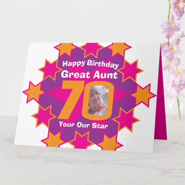 Tarjeta Feliz cumpleaños 70 estrellas rosas foto de la abu (Orquídea)