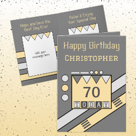 Tarjeta Feliz cumpleaños 70 hoy agrega nombre amarillo