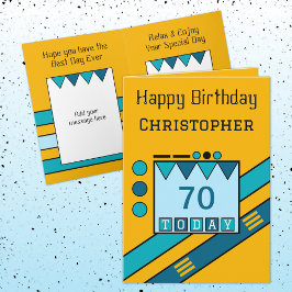 Tarjeta Feliz cumpleaños 70 hoy agrega nombre azul