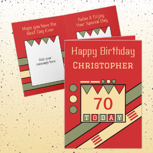 Tarjeta Feliz cumpleaños 70 hoy añadir el nombre rojo verd