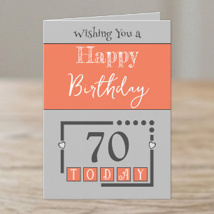 Tarjeta Feliz cumpleaños 70 hoy coral gris
