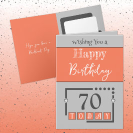 Tarjeta Feliz cumpleaños 70 hoy gris coral