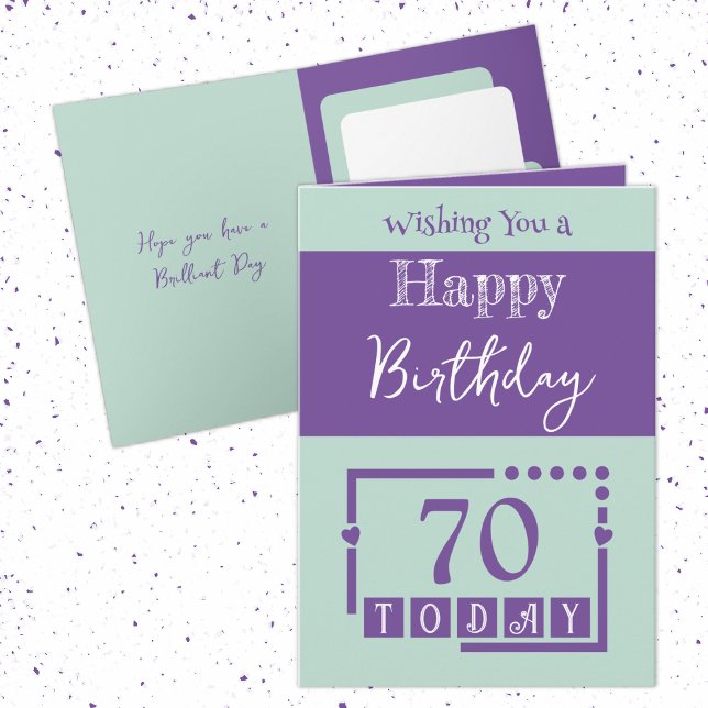 Tarjeta Feliz cumpleaños 70 hoy púrpura verde (Subido por el creador)