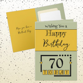 Tarjeta Feliz cumpleaños 70 hoy verde amarillo
