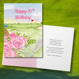 Tarjeta Feliz cumpleaños 70 Peonías en campo de golf