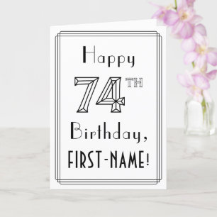 Tarjeta Feliz cumpleaños 74, estilo Art Deco con nombre pe