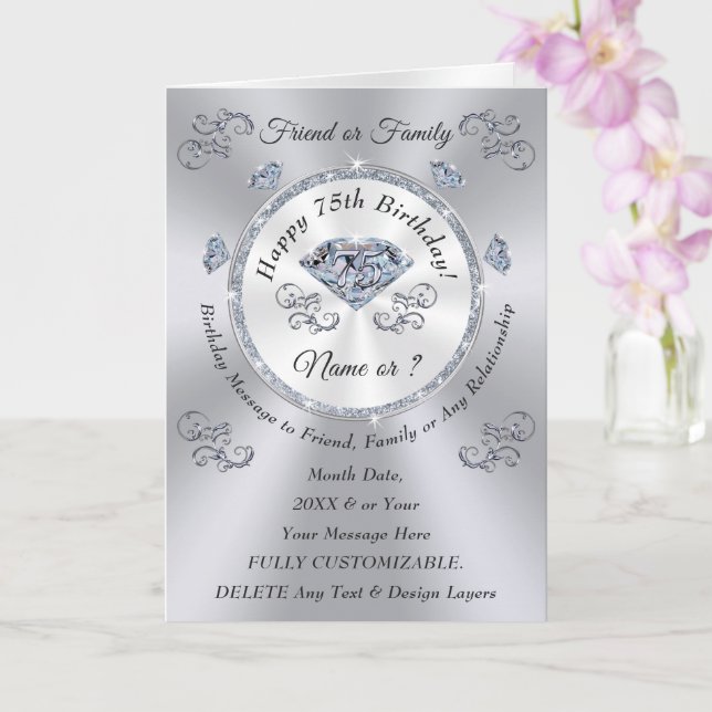 Tarjeta Feliz cumpleaños 75 a un amigo, (Orquídea)