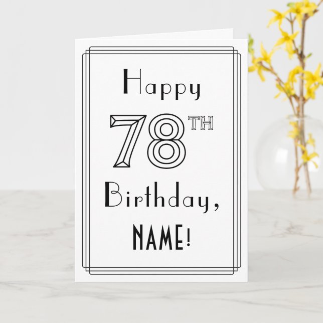 Tarjeta Feliz cumpleaños 78, estilo Art Deco con nombre pe (flor amarilla)