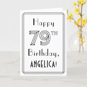 Tarjeta Feliz cumpleaños 79, estilo Art Deco con nombre pe
