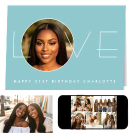 Tarjeta Feliz Cumpleaños 7 Collage de Fotos Amor Azul Eleg