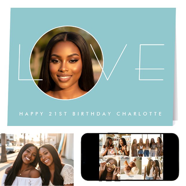 Tarjeta Feliz Cumpleaños 7 Collage de Fotos Amor Azul Eleg (Subido por el creador)