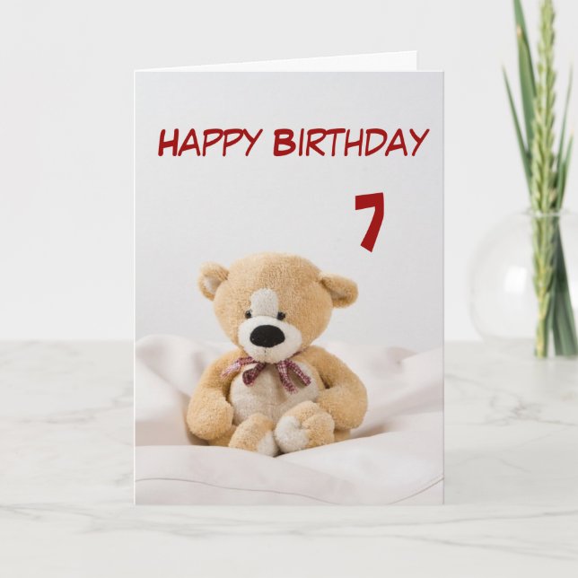Tarjeta Feliz cumpleaños 7, tema de Teddy Bear (Anverso)