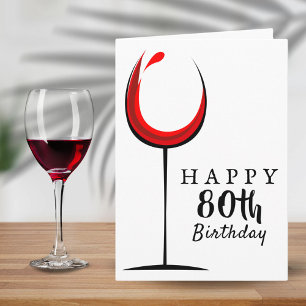 Tarjeta Feliz cumpleaños 80, cumpleaños del Vidrio Rojo