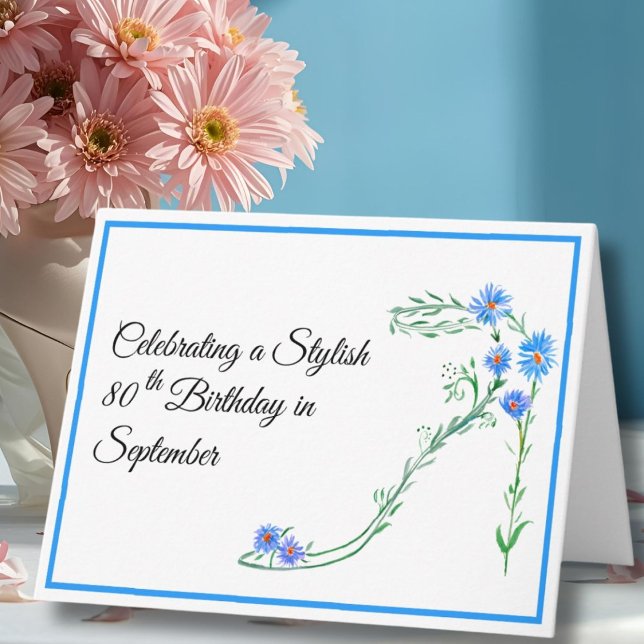 Tarjeta Feliz cumpleaños 80 de septiembre flores aster azu (Subido por el creador)