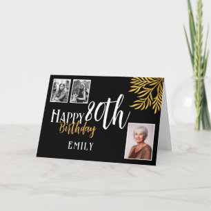 Tarjeta Feliz cumpleaños 80 Dorado Follaje 3 Foto