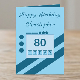 Tarjeta Feliz cumpleaños 80 hoy agregar nombre azul