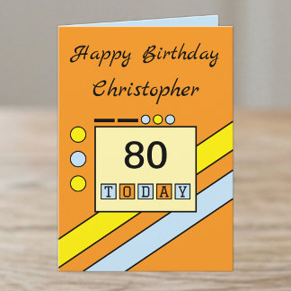 Tarjeta Feliz cumpleaños 80 hoy agregar nombre naranja