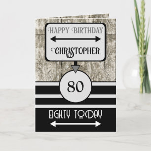 Tarjeta Feliz cumpleaños 80 hoy nombre gris negro