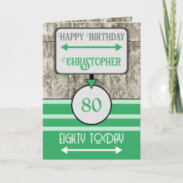 Tarjeta Feliz cumpleaños 80 hoy nombre gris verde