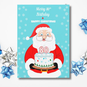 Tarjeta Feliz cumpleaños 80 Navidades Santa