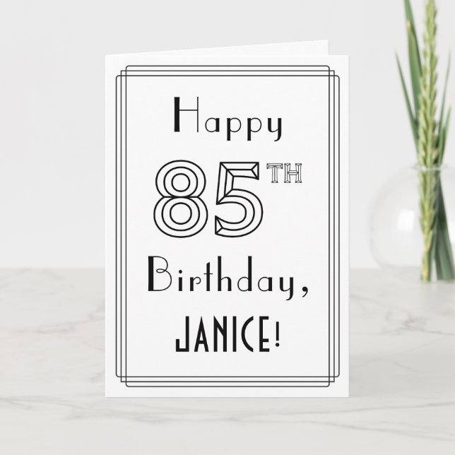 Tarjeta Feliz cumpleaños 85, estilo Art Deco con nombre pe (Anverso)