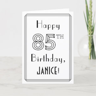 Tarjeta Feliz cumpleaños 85, estilo Art Deco con nombre pe
