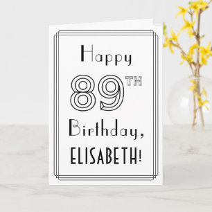 Tarjeta Feliz cumpleaños 89, estilo Art Deco con nombre pe