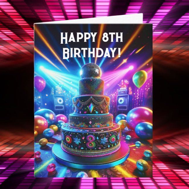 Tarjeta Feliz cumpleaños 8 Disco Cake (This great 8th birthday card is a wonderful disco card for.)