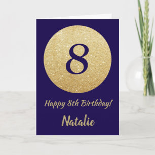 Tarjeta Feliz cumpleaños 8 Navy Blue y Glitter dorado