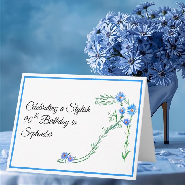 Tarjeta Feliz cumpleaños 90 de septiembre flores aster azu (Subido por el creador)