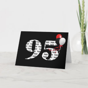 Tarjeta Feliz cumpleaños 95 en negro con globos