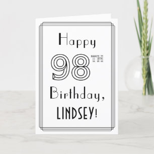 Tarjeta Feliz cumpleaños 98, estilo Art Deco con nombre pe