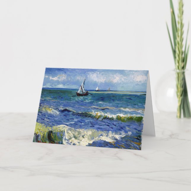 Tarjeta Feliz cumpleaños a barco de vela en las olas del o (Anverso)
