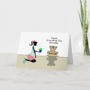 Tarjeta Feliz cumpleaños a Groundhog Day-Retro Chica