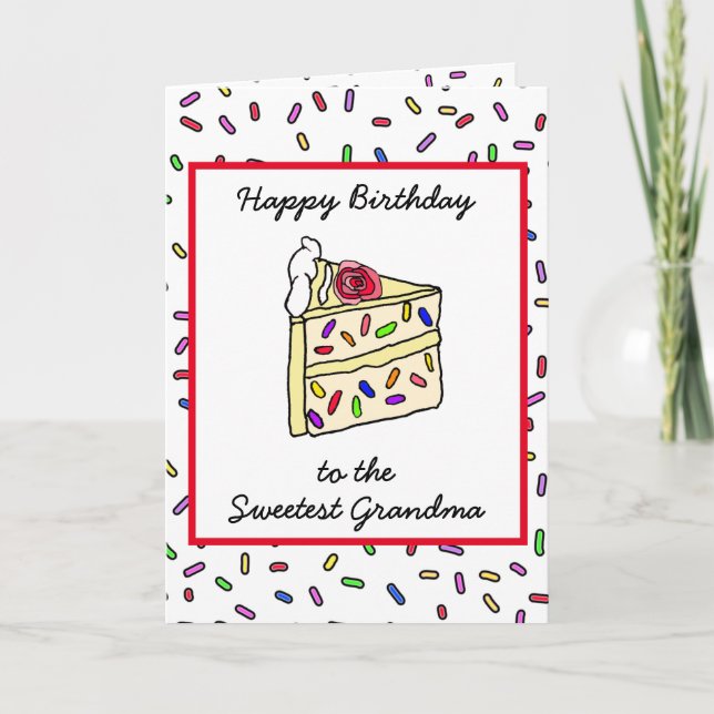 Tarjeta Feliz cumpleaños a la abuela, dulce torta (Anverso)