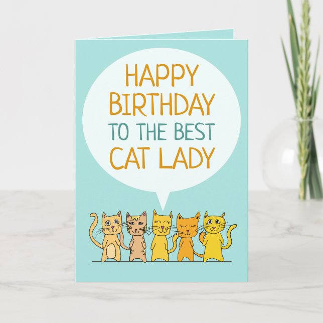 Tarjeta Feliz cumpleaños a la dama del gato (Anverso)