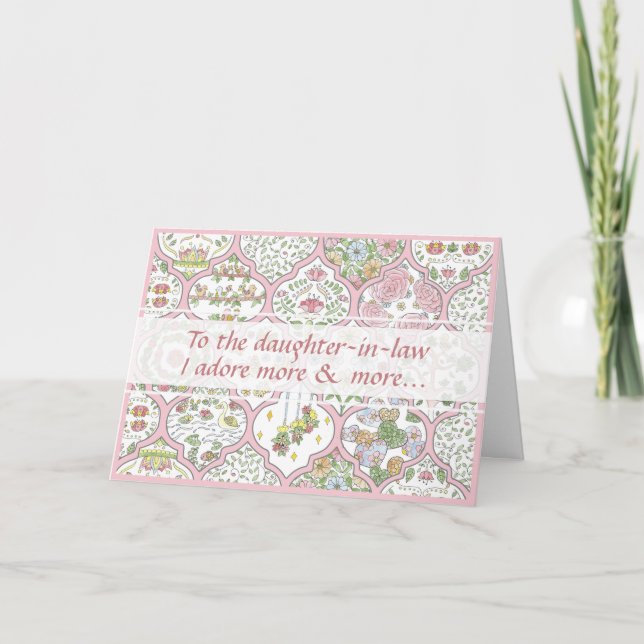 Tarjeta Feliz Cumpleaños a la Nuera con Flores Rosadas Lin (Anverso)