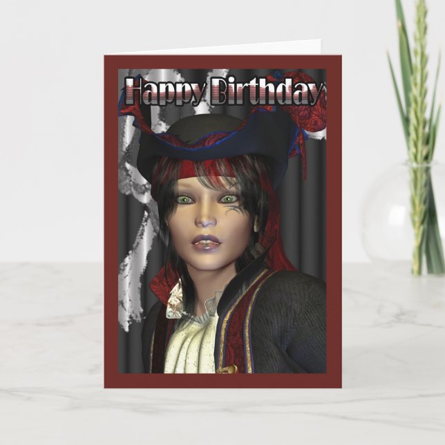Tarjeta Feliz cumpleaños a la pirata femenina (Anverso)