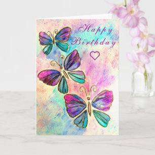 Tarjeta Feliz cumpleaños a las mariposas coloridas